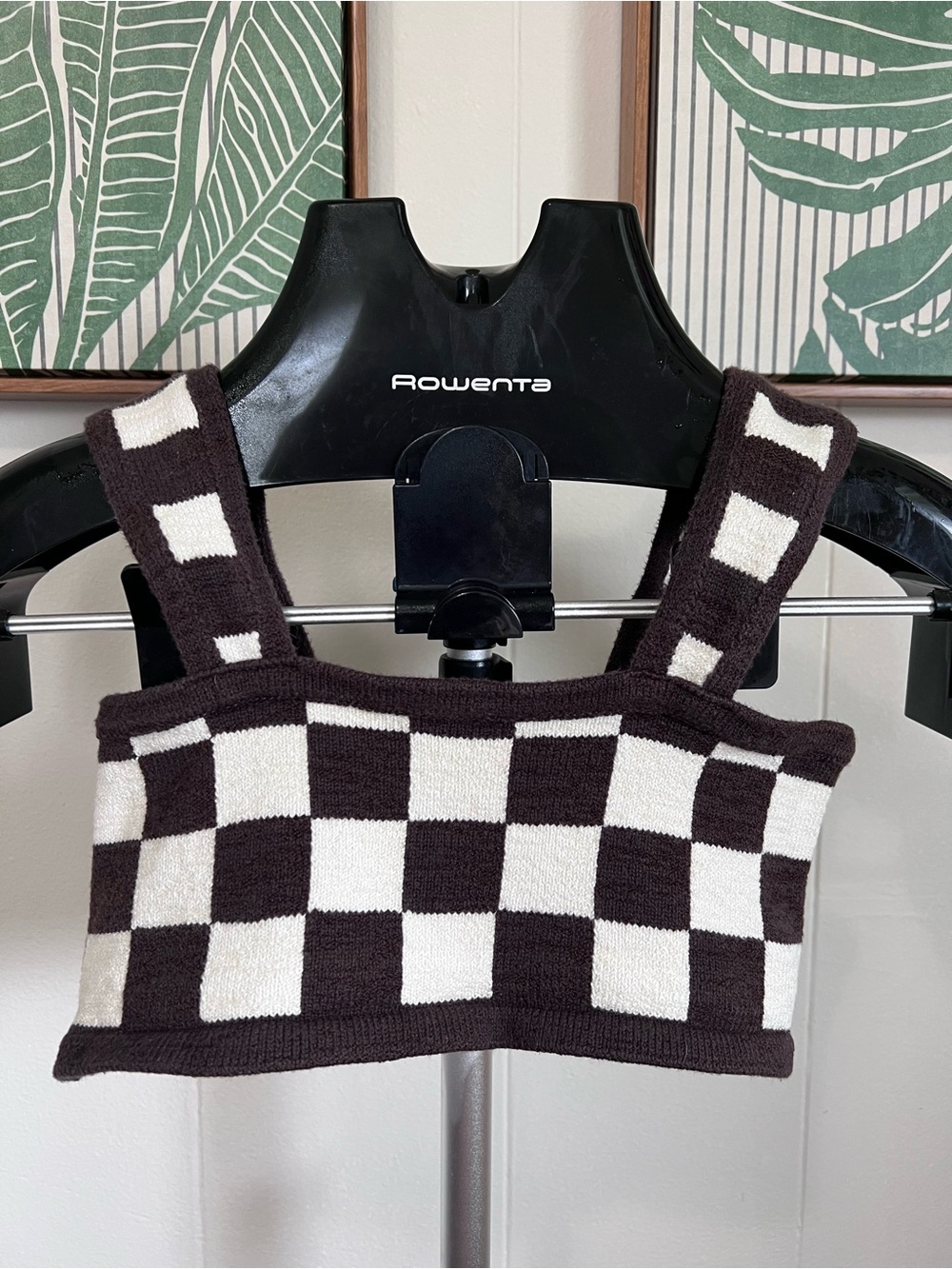 Belle The Label Checkerboard Knit Crop Top - Black & Cream